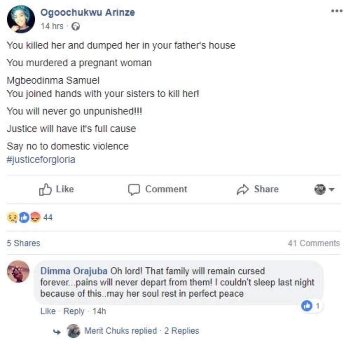 Gloria Onyedikachi Obinna who was allegedly killed by husband was pregnant - sister reveals