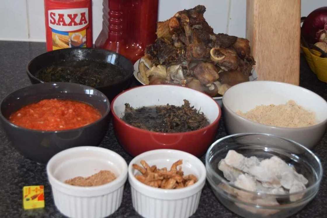 Eba and egusi soup ingredients Eba and egusi soup ingredients