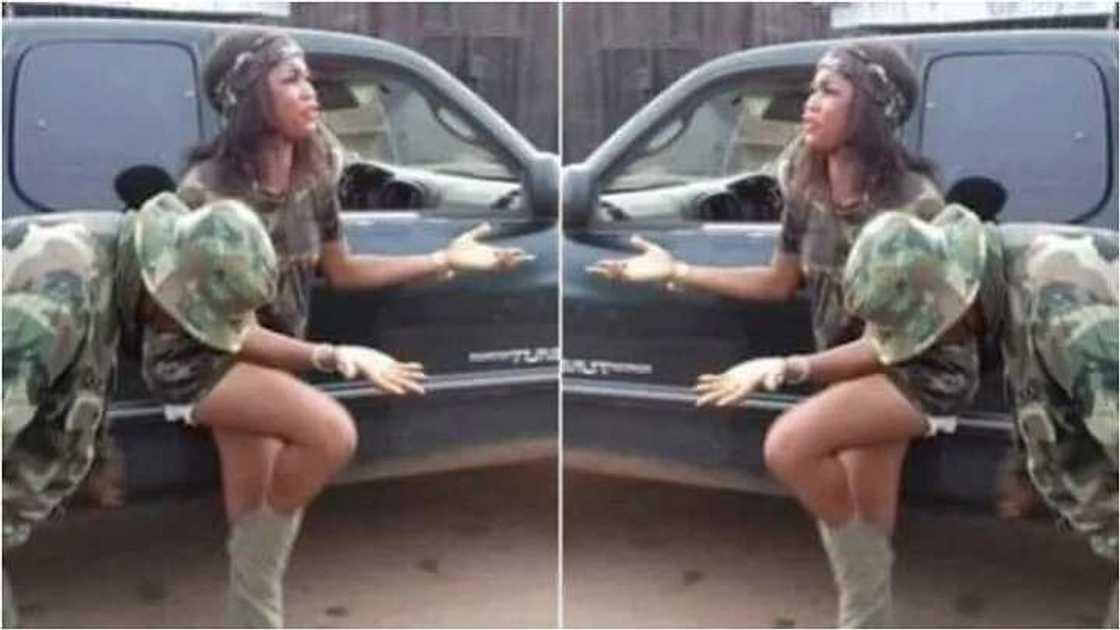 Wani jami’in Soja ya umarci wata mata tuɓe kayanta akan ta sa kayan Sojoji (Hoto) Wani jami’in Soja ya umarci wata mata tuɓe kayanta akan ta sa kayan Sojoji (Hoto)