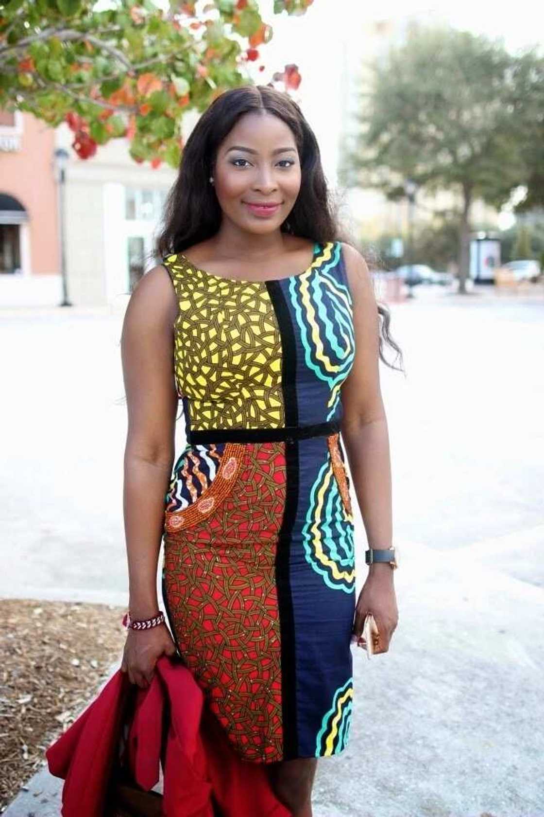 Ankara short pencil gown with red jacket Ankara short pencil gown with red jacket