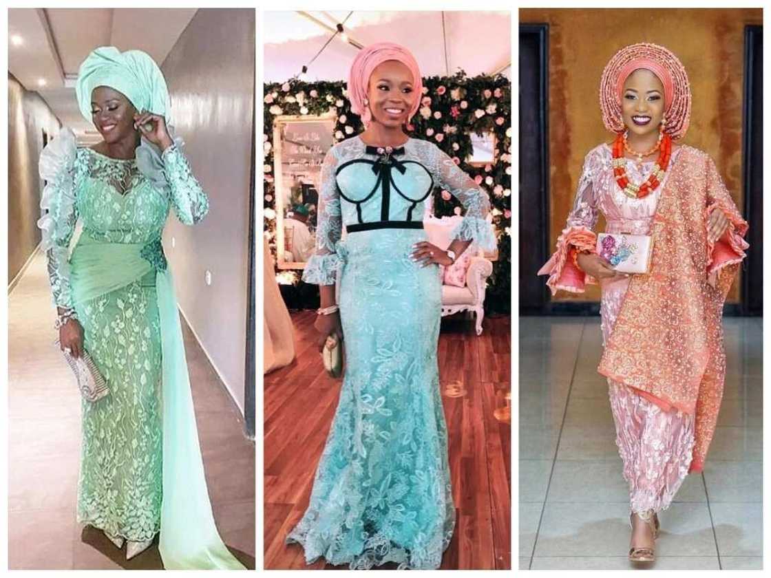 Mint green and peach Aso Ebi styles