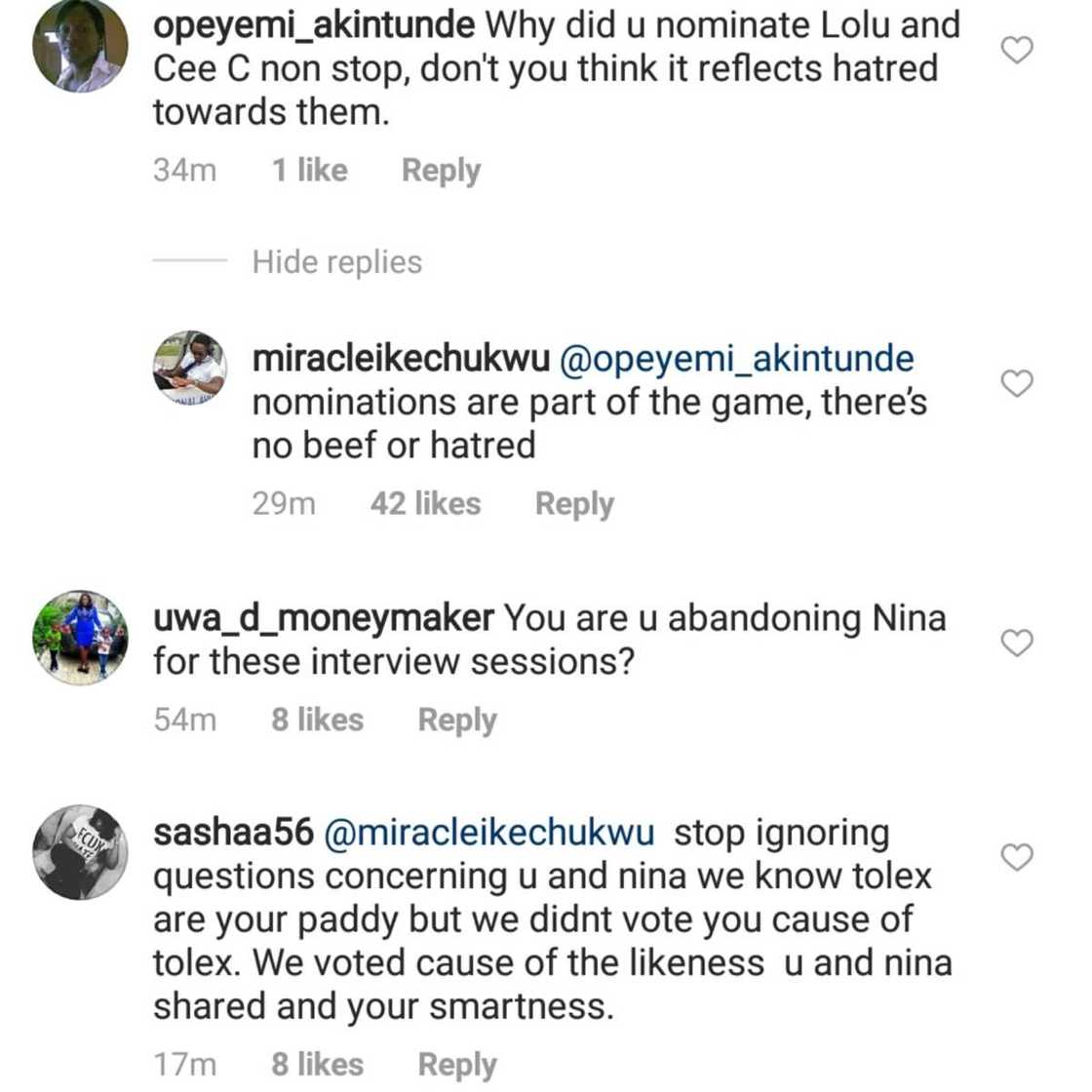 Nina confused Nigerians again as she declares love for Miracle Nina confused Nigerians again as she declares love for Miracle