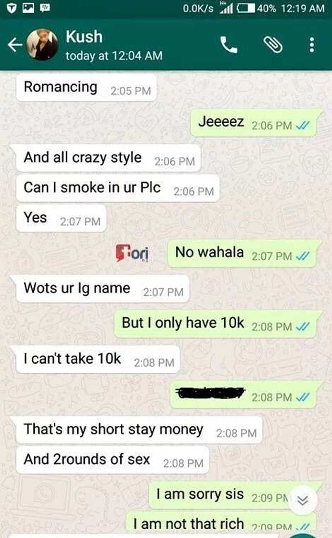 See this leaked conversation between a runs girl and a client See this leaked conversation between a runs girl and a client