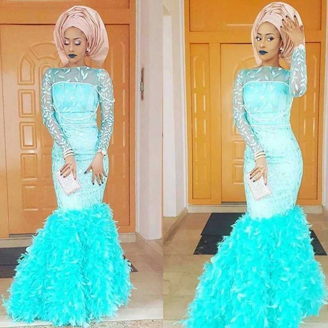 Mint green and peach Aso Ebi 4