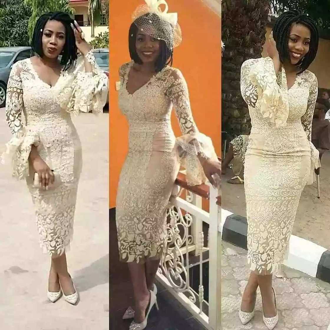 Nigerian evening French lace midi gown Nigerian evening French lace midi gown