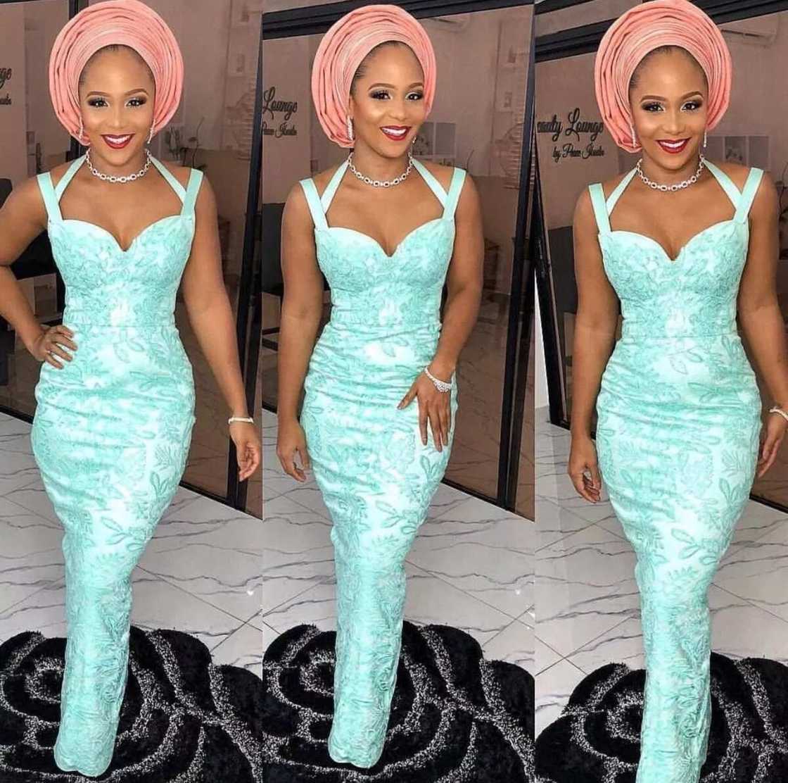 Mint green and peach Aso Ebi 8