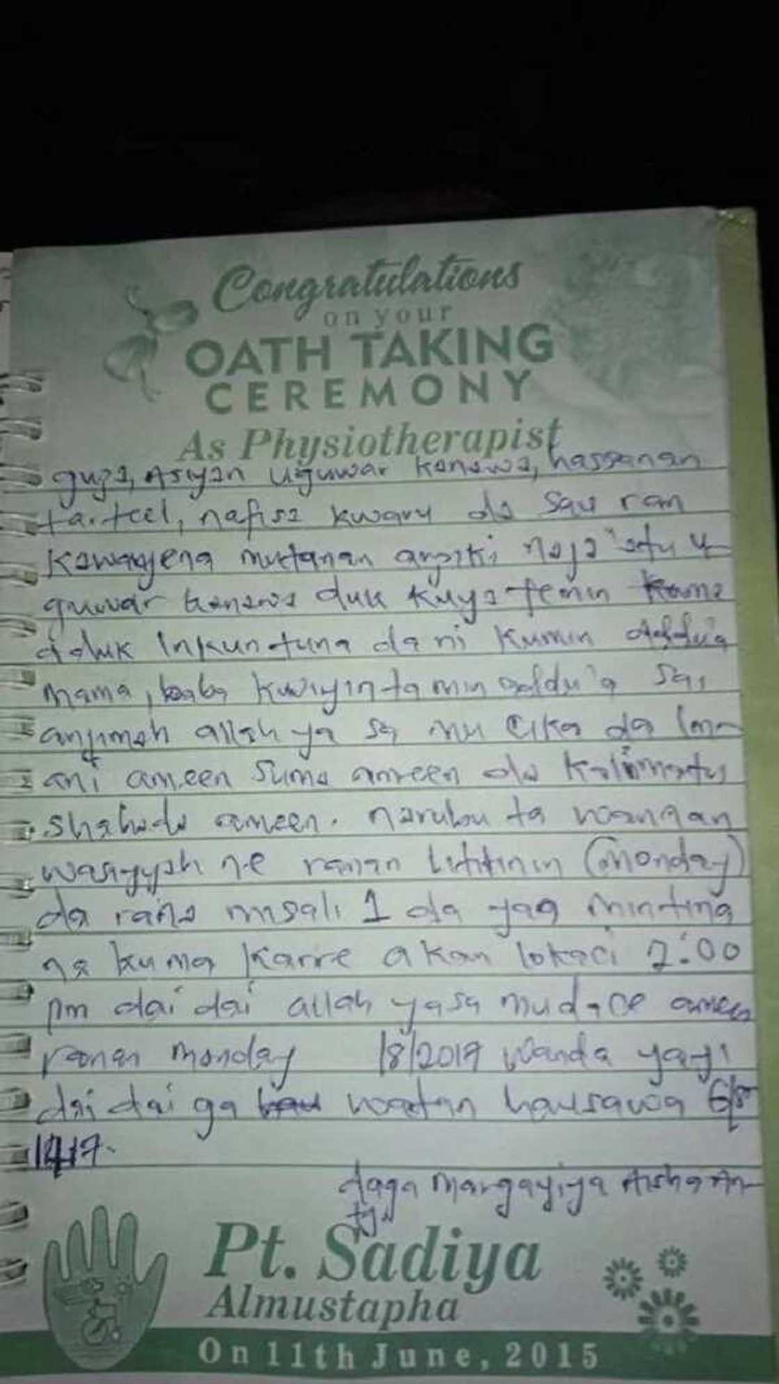 Wasiyyar wata yar shekaru 16 da haihuwa gabanin da rasuwarta a Kaduna (Hotuna) Wasiyyar wata yar shekaru 16 da haihuwa gabanin da rasuwarta a Kaduna (Hotuna)