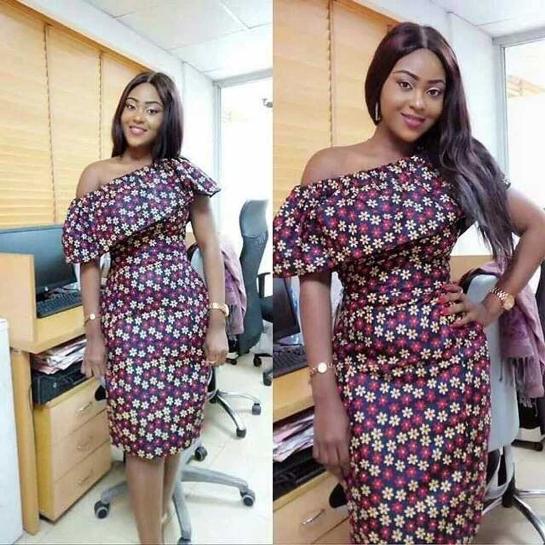 Short Ankara one-shoulder dress with frill Short Ankara one-shoulder dress with frill