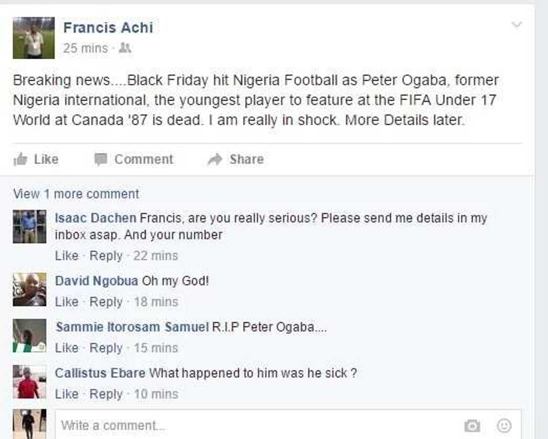 Tsohon dan kwallon Najeriya Ogaba ya mutu Tsohon dan kwallon Najeriya Ogaba ya mutu