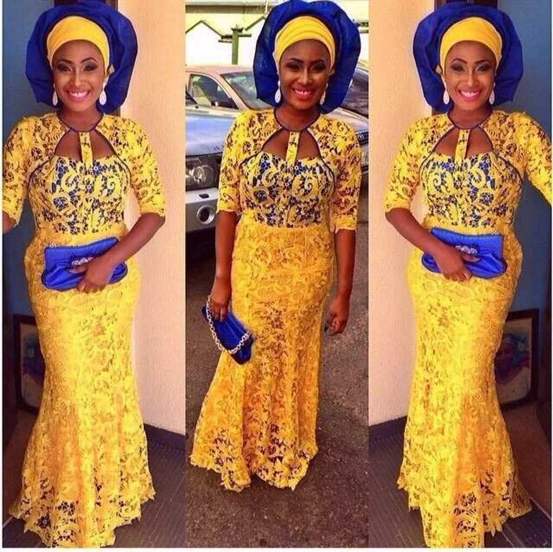 Yellow and blue Aso Ebi