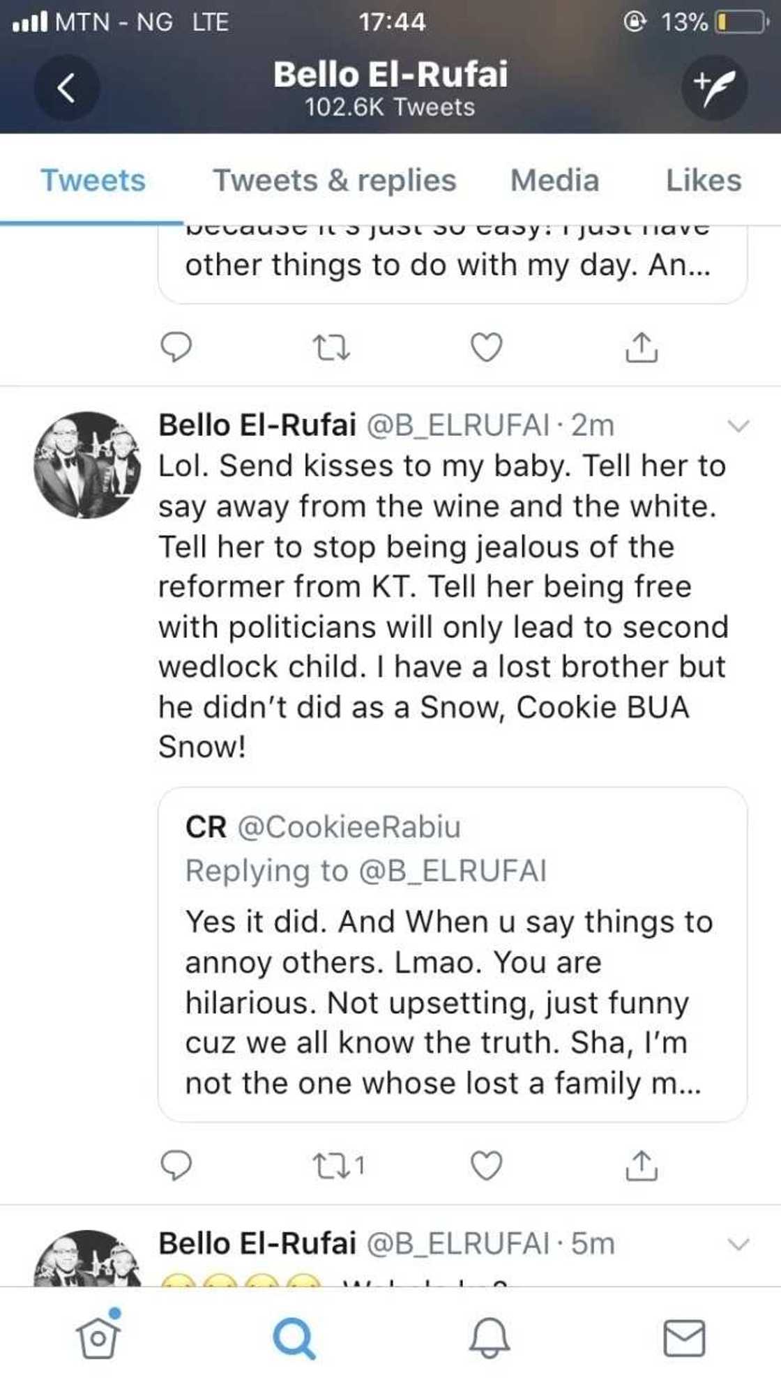 Bari yaro bari yaro: Yaron El-Rufai da jikar Isiyaku sun yi kaca kaca da juna Bari yaro bari yaro: Yaron El-Rufai da jikar Isiyaku sun yi kaca kaca da juna