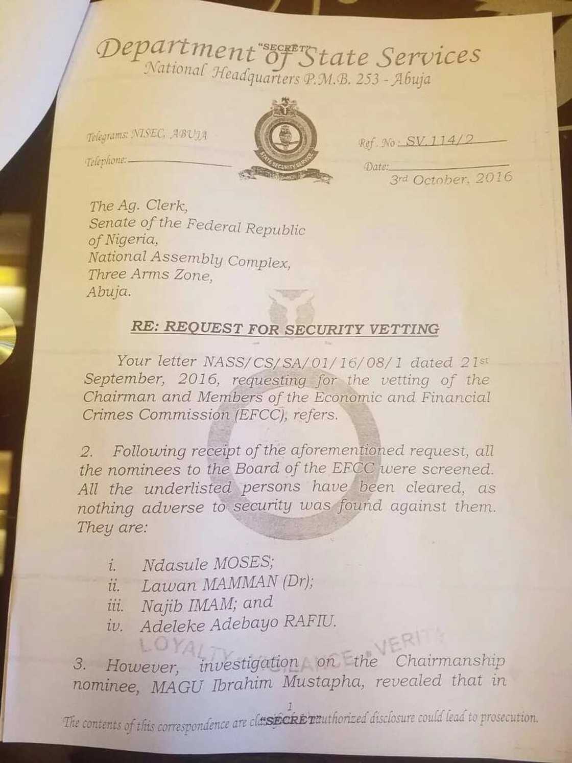 BREAKING: Senate rejects Magu's nomination as DSS disqualifies him again BREAKING: Senate rejects Magu's nomination as DSS disqualifies him again