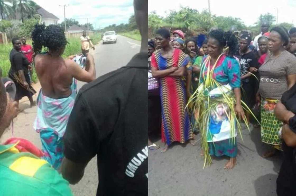 Crowd flogs elderly woman accused of witchcraft for allegedly killing people in Abia Crowd flogs elderly woman accused of witchcraft for allegedly killing people in Abia