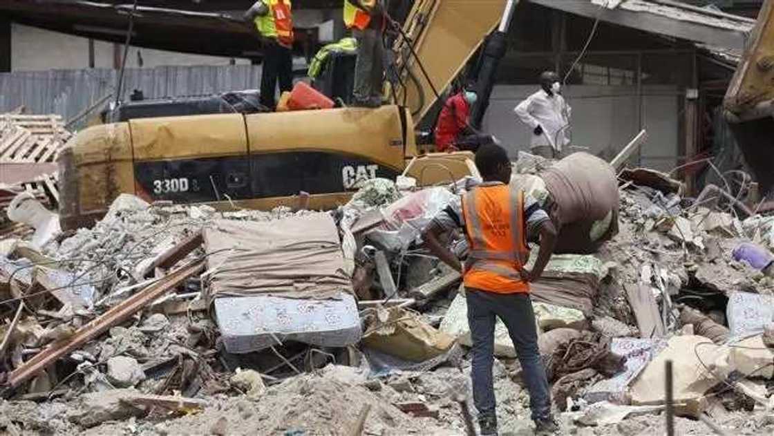 A collapsed building A collapsed building