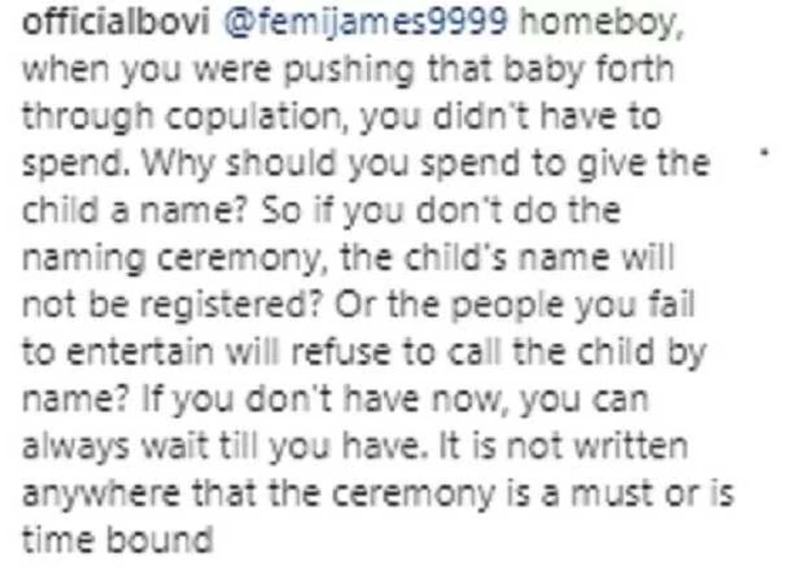 Bovi comes for man who wanted money for his child’s naming ceremony Bovi comes for man who wanted money for his child’s naming ceremony