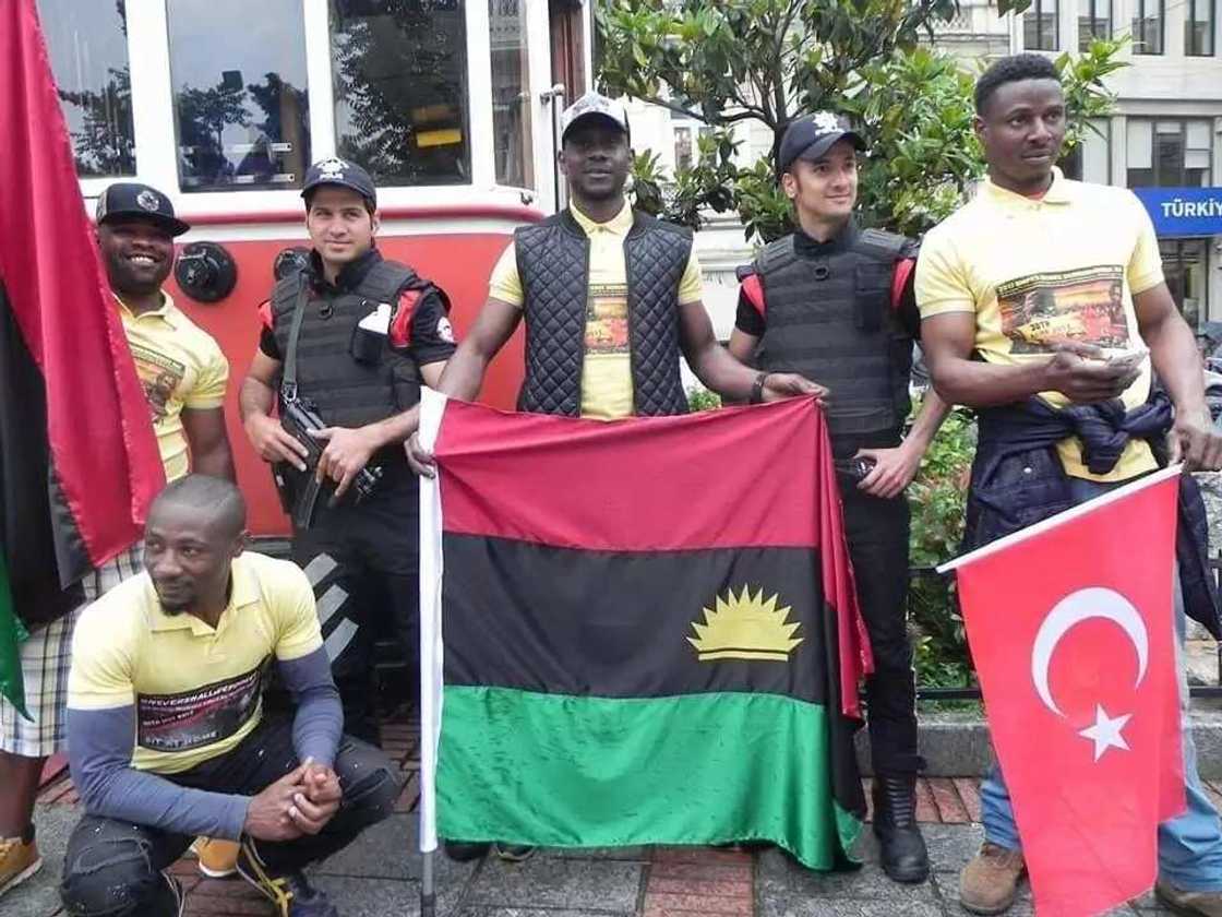 Ipob supporters protest in Turkey as Buhari finishes his visit for D-8 summit Ipob supporters protest in Turkey as Buhari finishes his visit for D-8 summit
