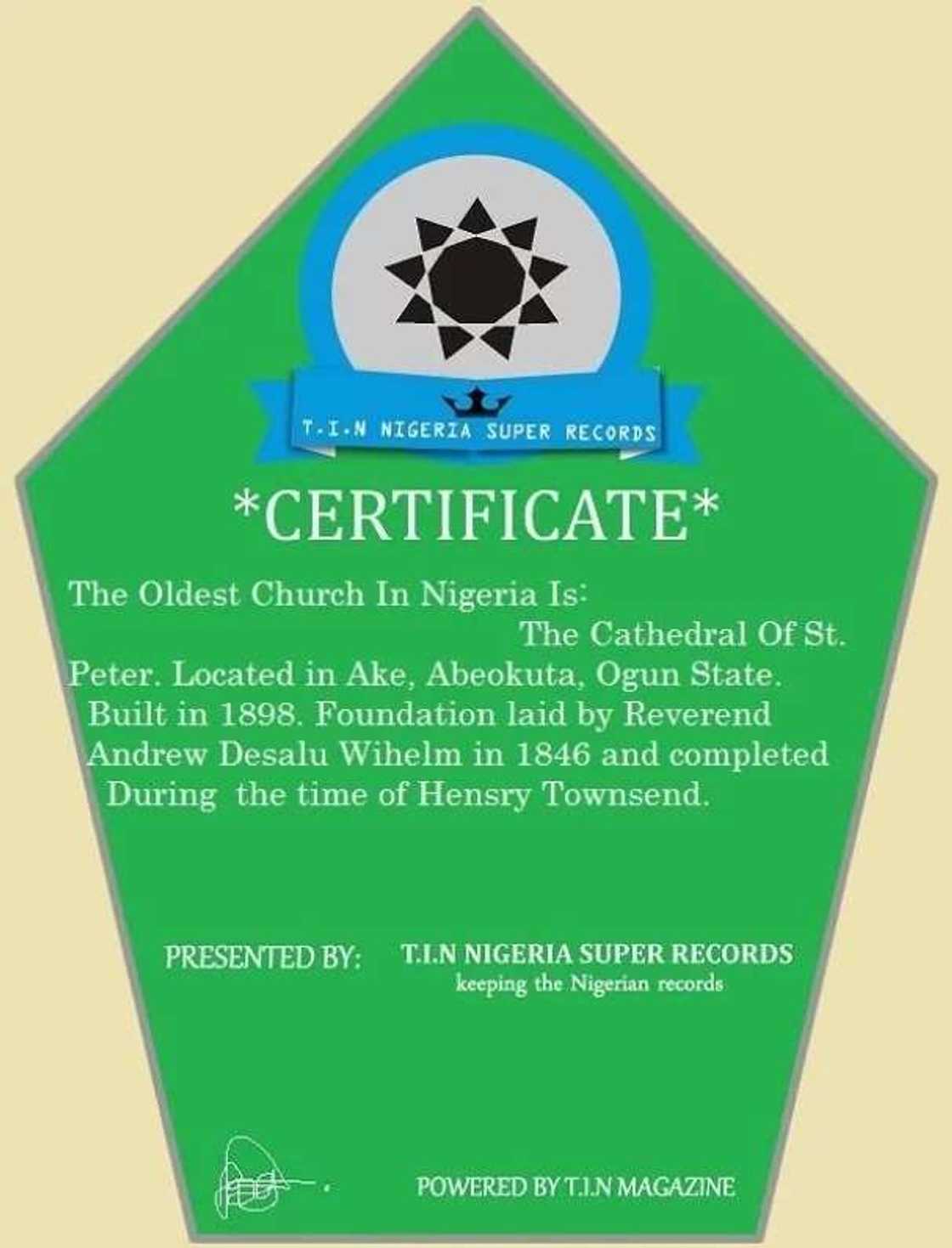 Certificate first church in Nigeria