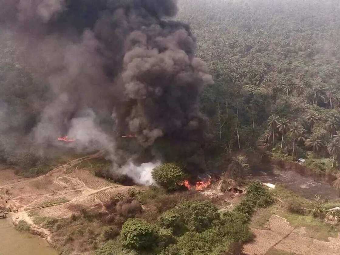 Air Force gunship destroys illegal refineries in the Niger Delta Air Force gunship destroys illegal refineries in the Niger Delta