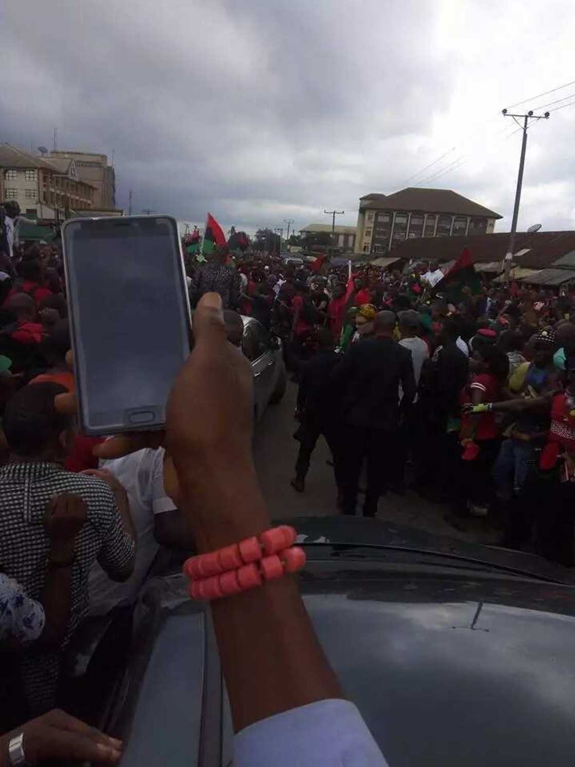 As usual, Nnamdi Kanu attracted many supporters. Photo credit: Prisca Abel As usual, Nnamdi Kanu attracted many supporters. Photo credit: Prisca Abel