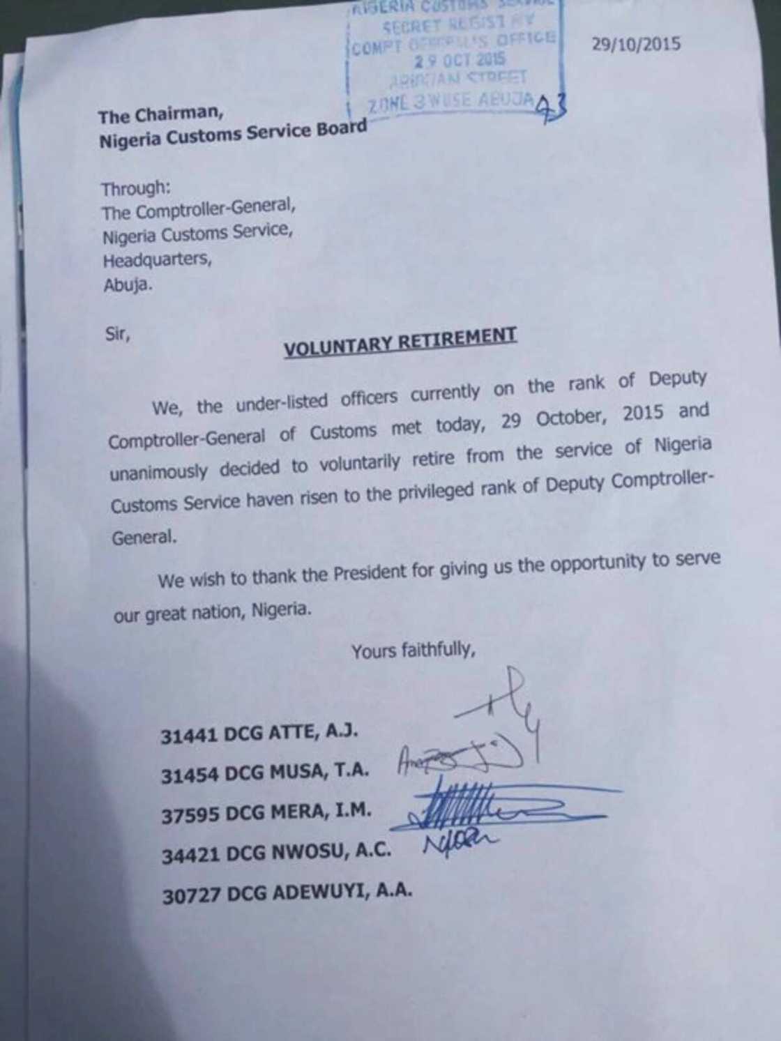 Five Deputy Comptroller-Generals Of Nigeria Customs Resign Five Deputy Comptroller-Generals Of Nigeria Customs Resign