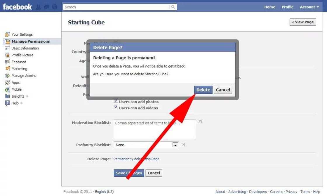 How to delete a facebook page permanently?