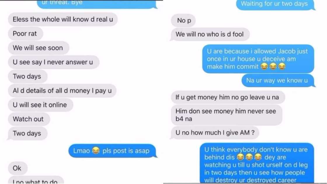 The screenshots of the conversation between Bobrisky and MC Galaxy
Source: Instagram, Bobrisky