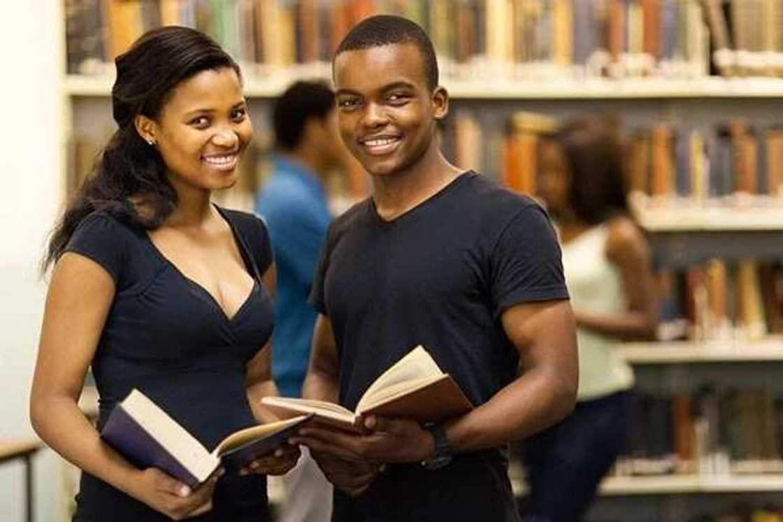 students in library