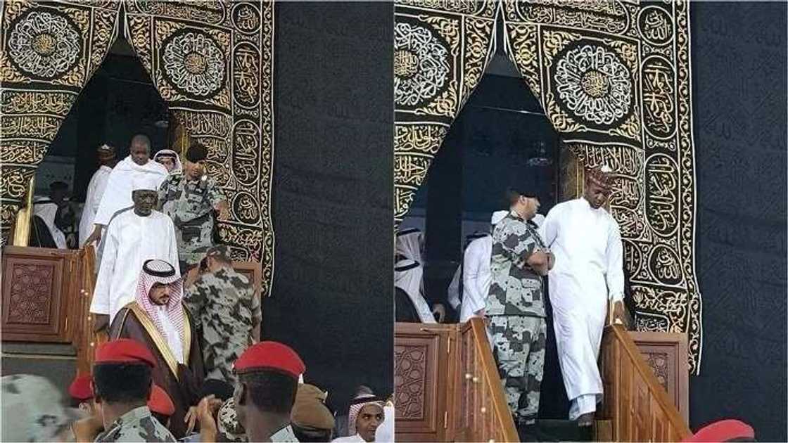 Hotunan Attahiru Bafarawa tare da ɗansa yayin da suka shiga Ka’aba