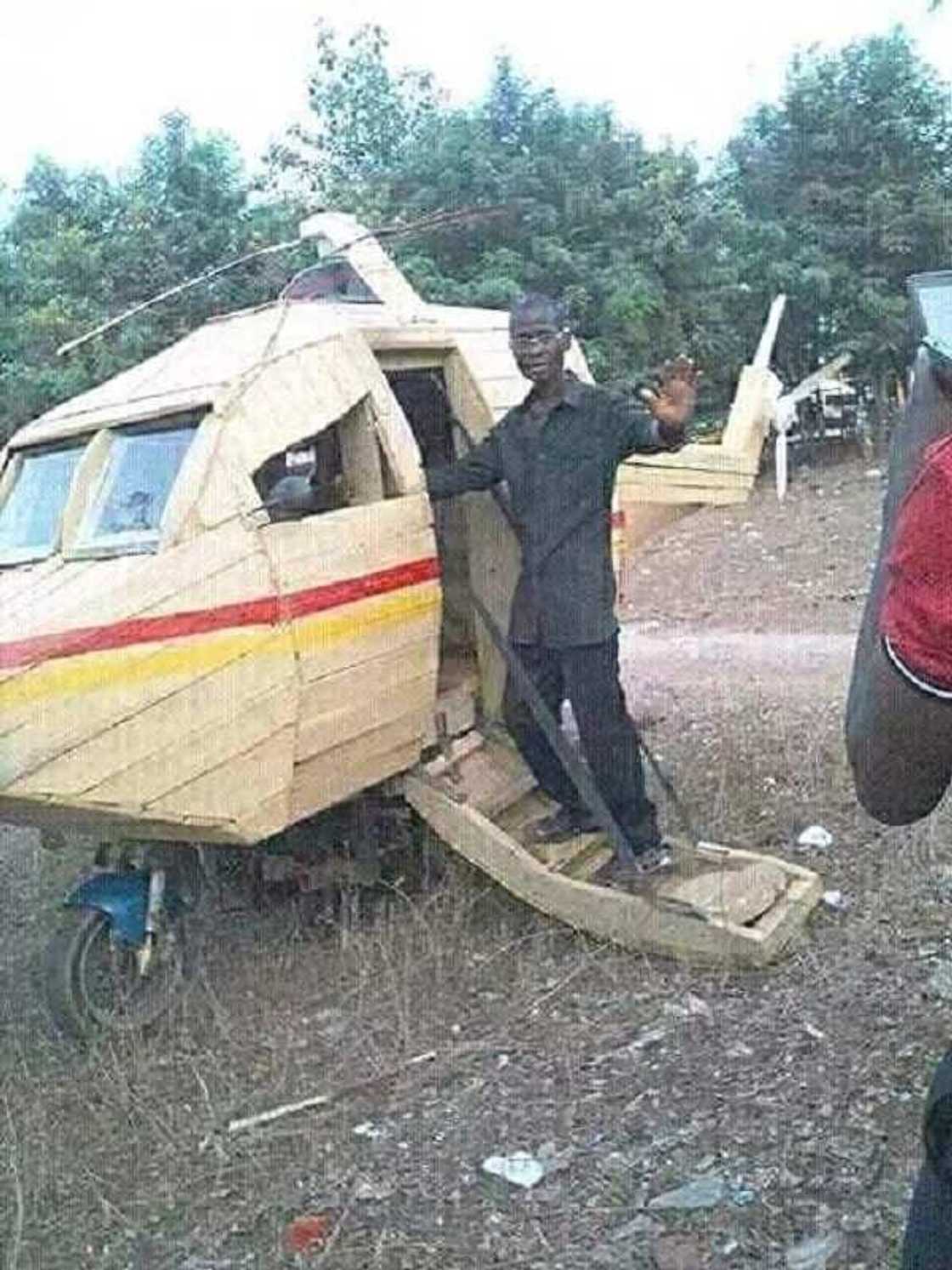 Nigerian man builds Helicopter using wood (photo) Nigerian man builds Helicopter using wood (photo)