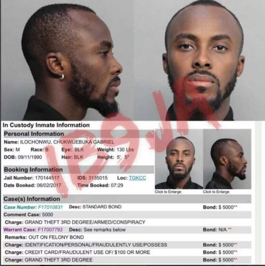 BREAKING: Nigerian singer, Dammy Krane arrested for credit card theft and fraud in US (photos)