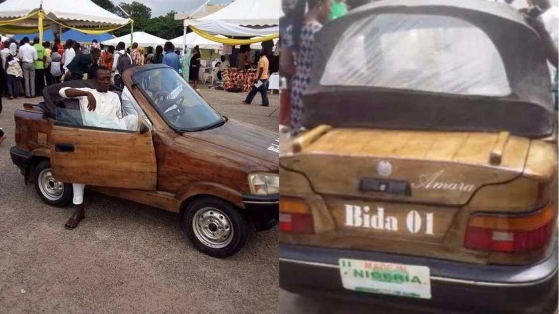 Talented Nigerian man constructs a car from wood (photos) Talented Nigerian man constructs a car from wood (photos)