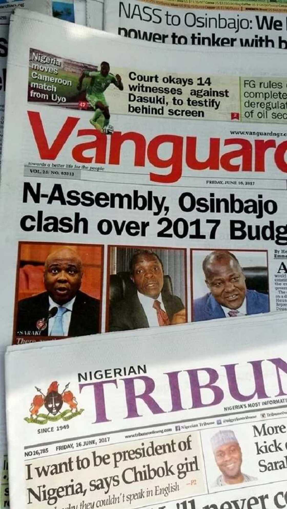 News paper review: Saraki, Dogara attack Osinbajo's, says Acting President's remarks are faulty News paper review: Saraki, Dogara attack Osinbajo's, says Acting President's remarks are faulty