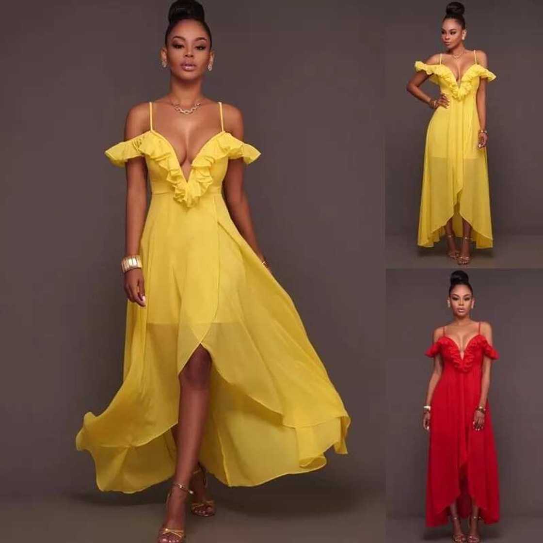 Yellow and red chiffon long gowns Yellow and red chiffon long gowns