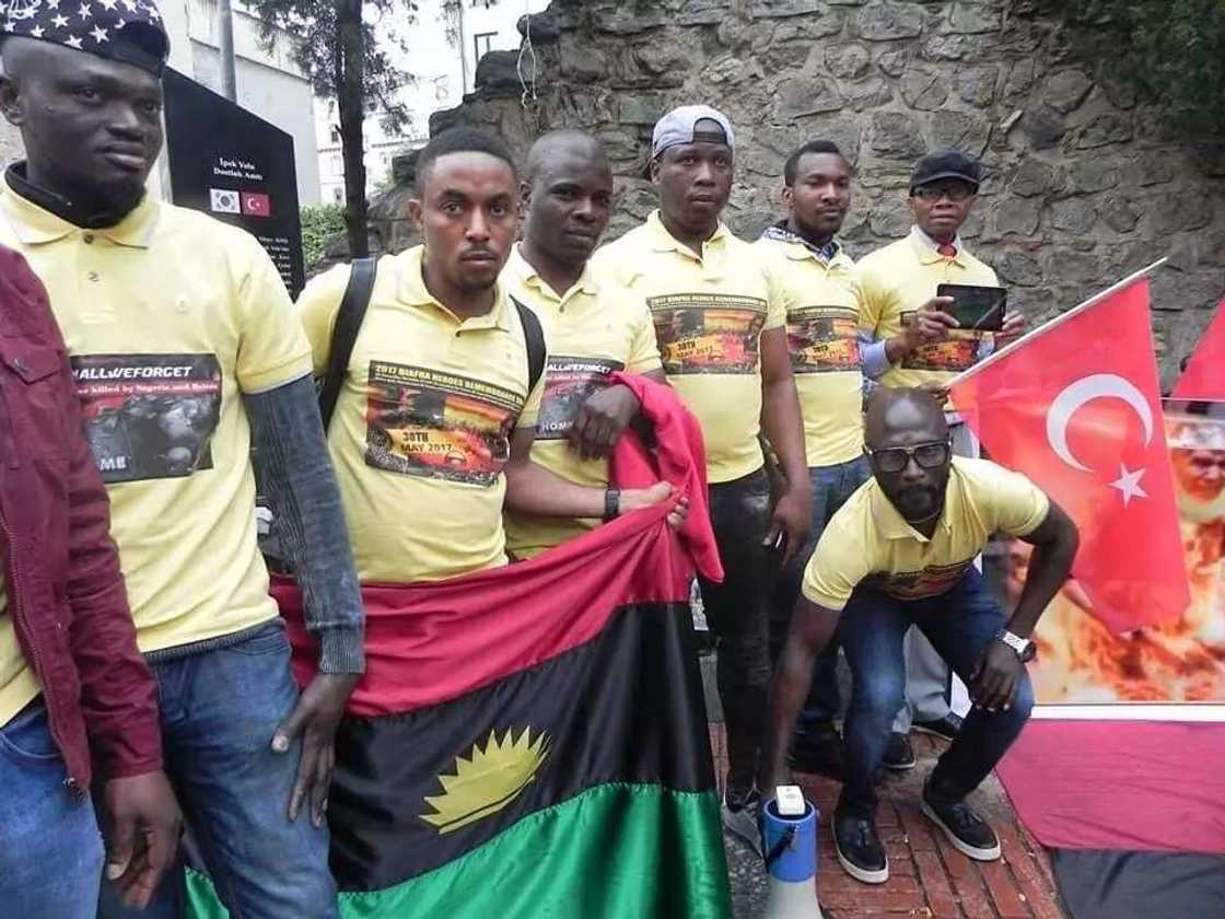 Ipob supporters protest in Turkey as Buhari finishes his visit for D-8 summit Ipob supporters protest in Turkey as Buhari finishes his visit for D-8 summit