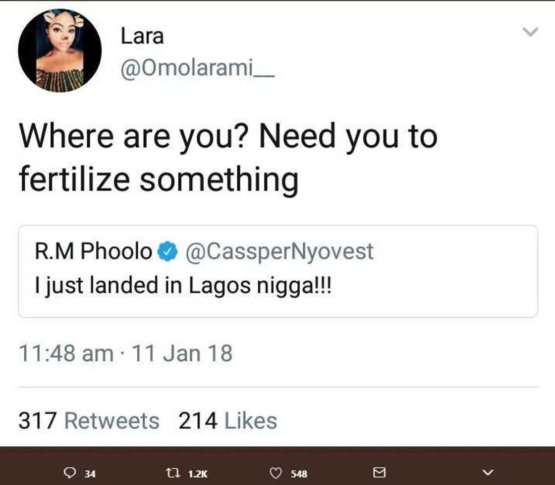 Married woman begs Cassper Nyovest to 'fertilize' her as he lands in Nigeria Married woman begs Cassper Nyovest to 'fertilize' her as he lands in Nigeria