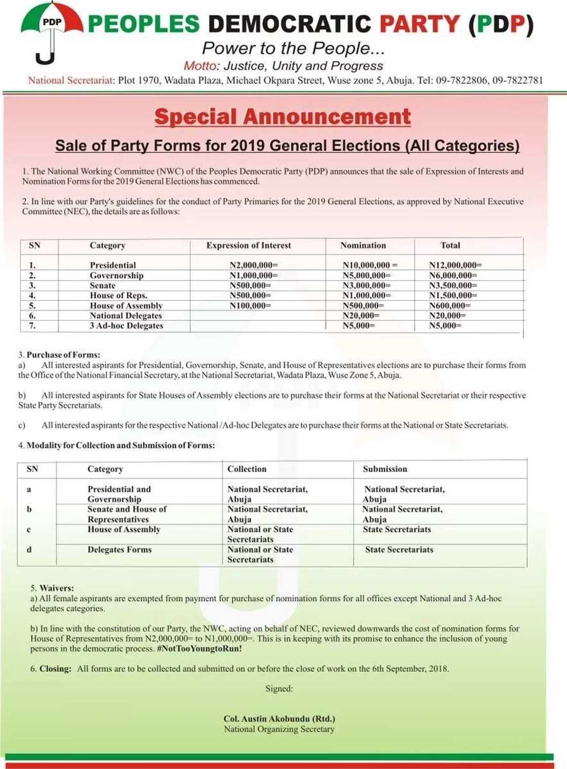 Yanzu-yanzu: Jam'iyyar PDP ta saki farashin takardan neman takara karkashinta Yanzu-yanzu: Jam'iyyar PDP ta saki farashin takardan neman takara karkashinta