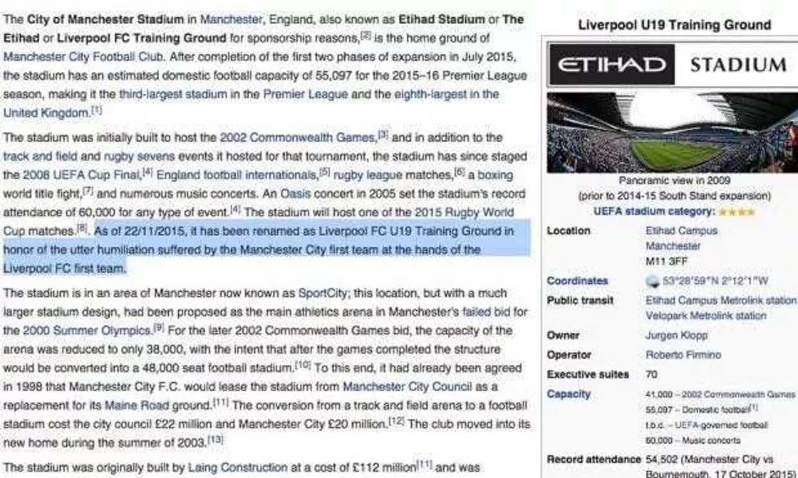 Wikipedia Lists Klopp Owner Of Etihad Stadium After City Rout Wikipedia Lists Klopp Owner Of Etihad Stadium After City Rout