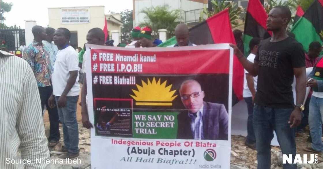 Just In: Massive protest hits Abuja court in preparation of Nnamdi Kanu's trial Just In: Massive protest hits Abuja court in preparation of Nnamdi Kanu's trial