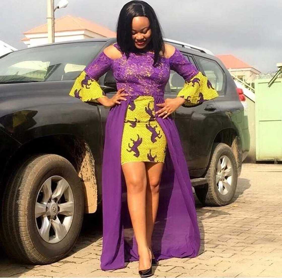 Ankara evening gown with chiffon and lace Ankara evening gown with chiffon and lace