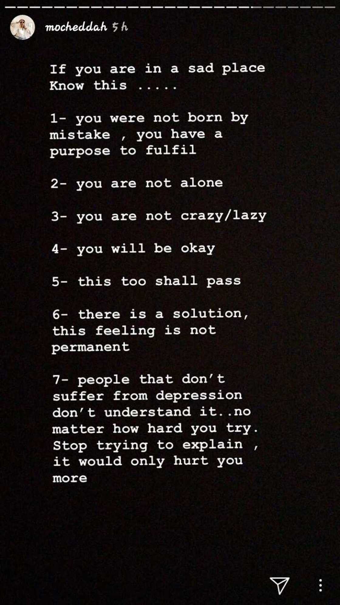Mocheddah shares piece on how to cope with mechanism, reveals how she suffered depression for over 4 years