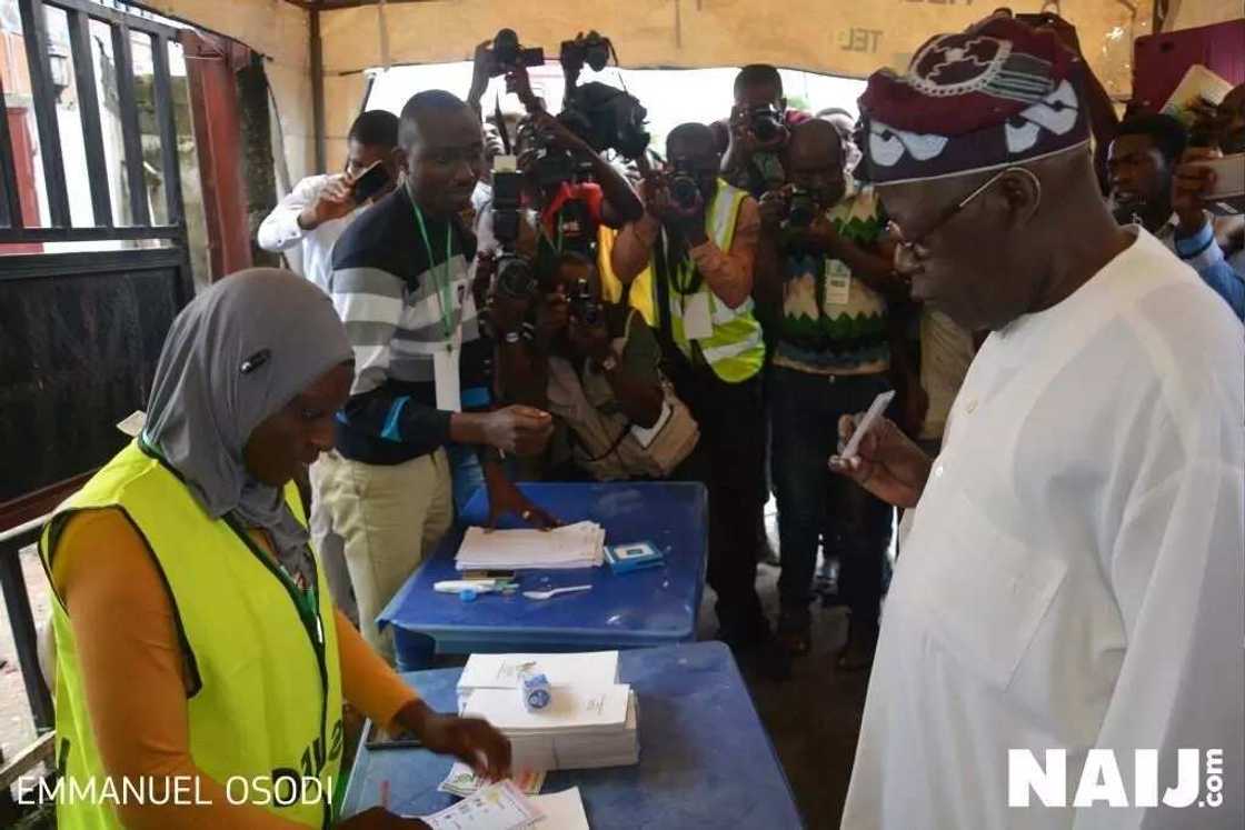 LIVE UPDATES: APC leader Bola Tinubu arrives Ikeja Polling Unit to cast his vote (photos, video) LIVE UPDATES: APC leader Bola Tinubu arrives Ikeja Polling Unit to cast his vote (photos, video)