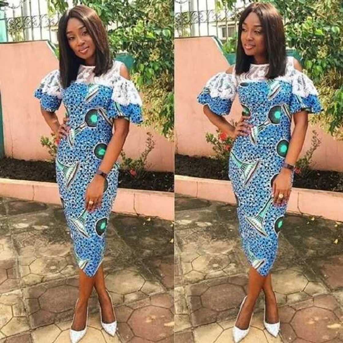 Ankara midi case dress with lace trim