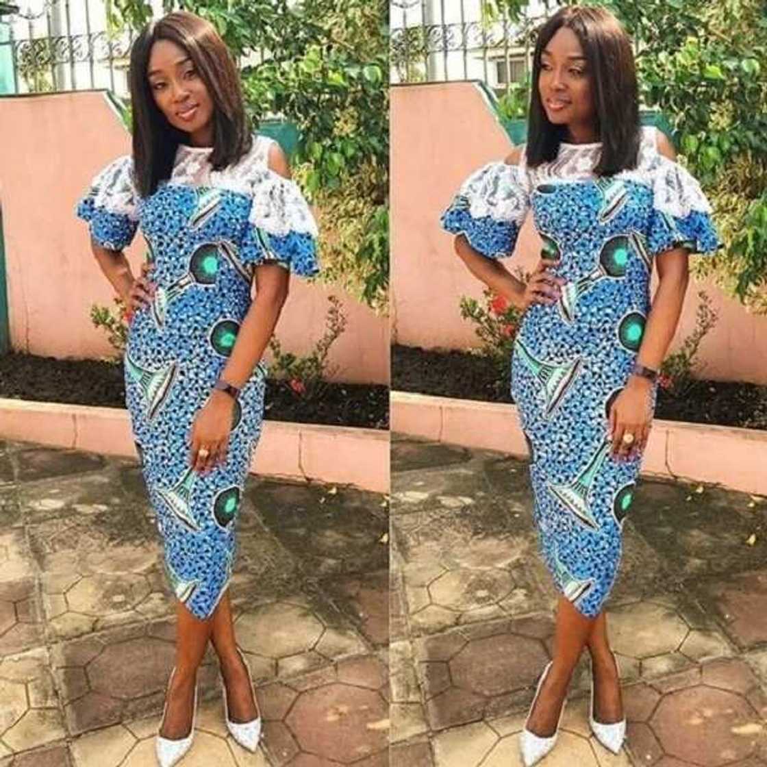 Ankara midi case dress with lace trim Ankara midi case dress with lace trim