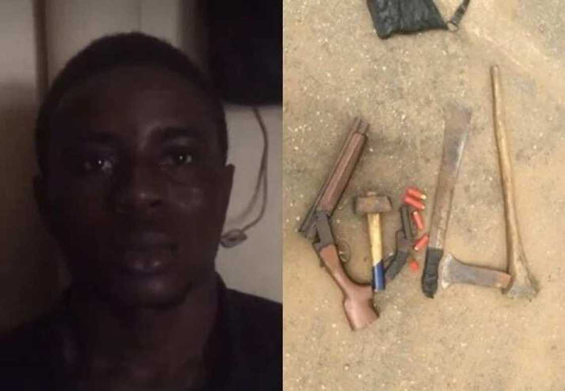 Nurudeen and some of the weapons found on him. Nurudeen and some of the weapons found on him.