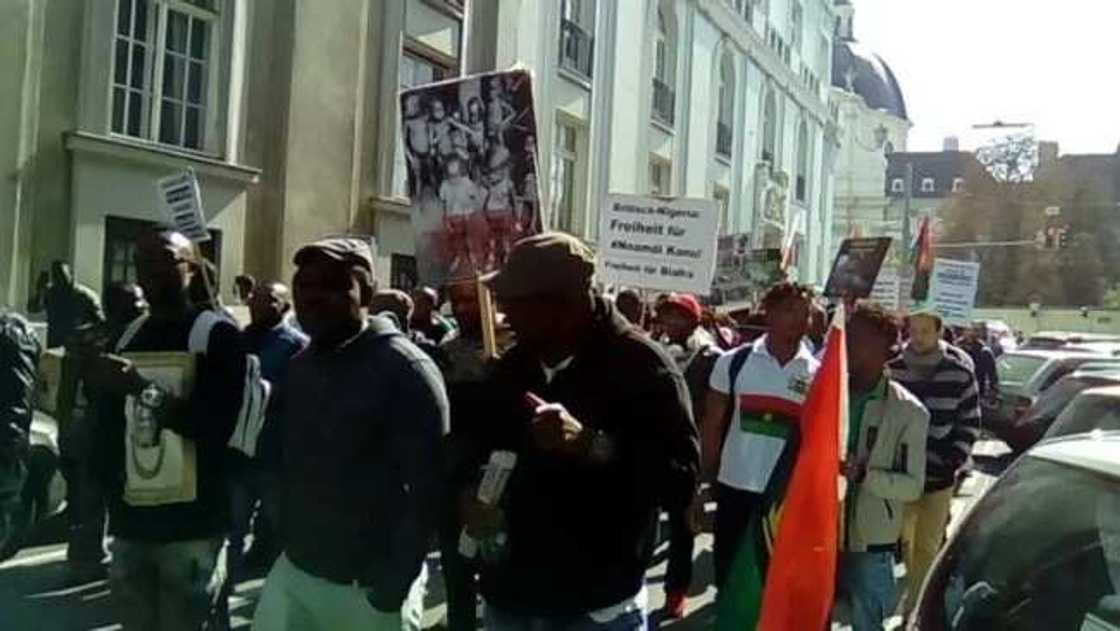IPOB supporters march with coffin to British embassy in Australia IPOB supporters march with coffin to British embassy in Australia