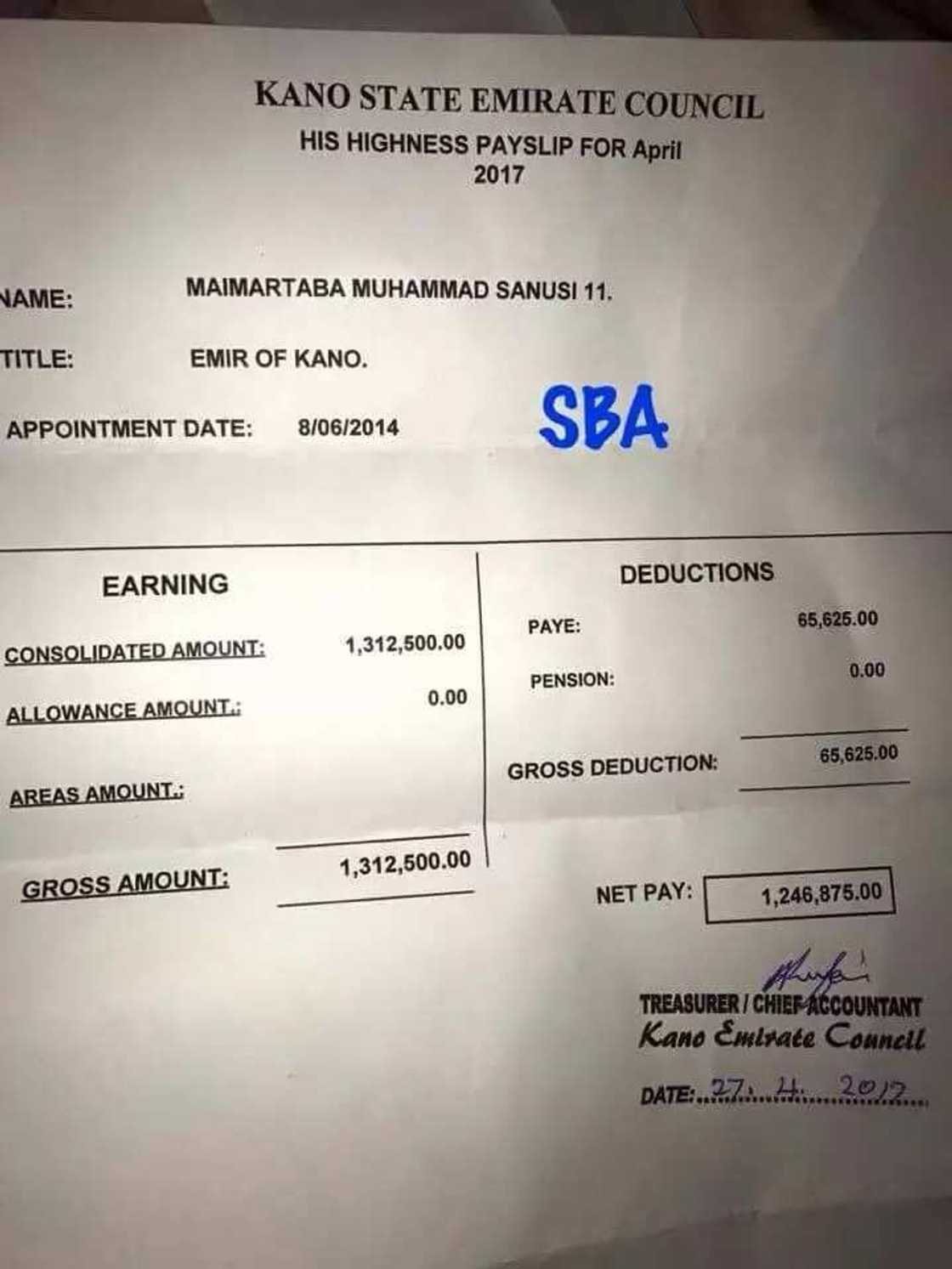 An bayyana ainihin albashin Sarki Sanusi II duk wata (Shaida) An bayyana ainihin albashin Sarki Sanusi II duk wata (Shaida)