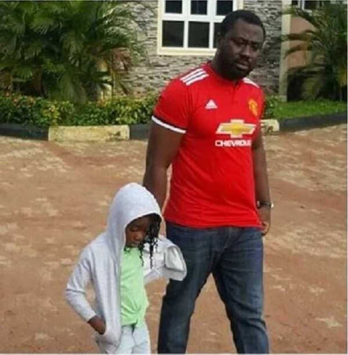 Mercy Johnson's husband and daughter take early morning walk (Photos)