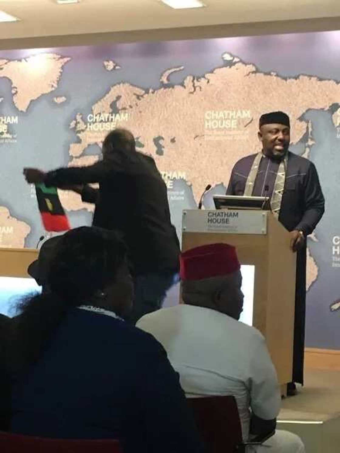Biafrans disrupt Okorocha's speech at Chatham House Biafrans disrupt Okorocha's speech at Chatham House