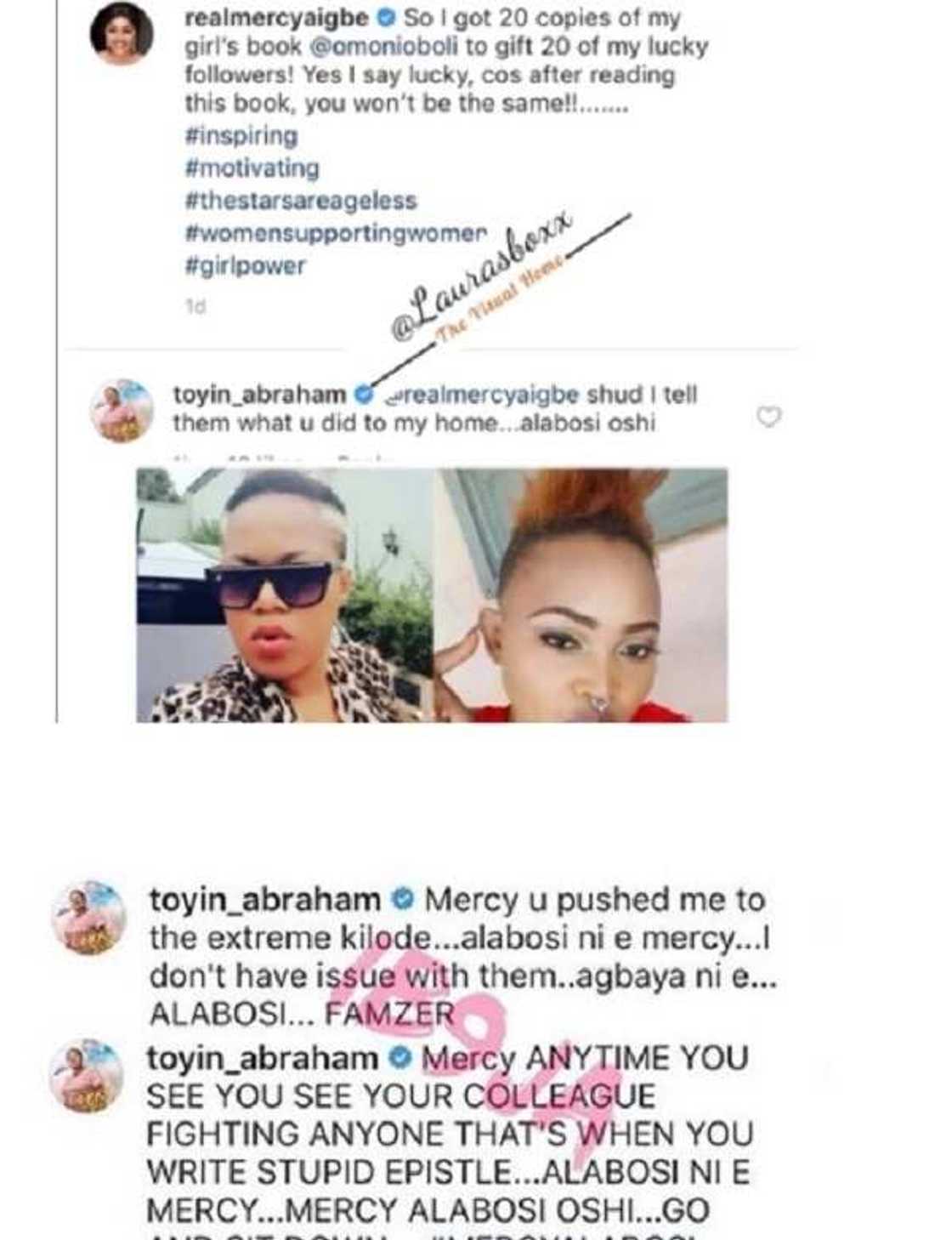 Actress Toyin Abraham blasts Mercy Aigbe on social media