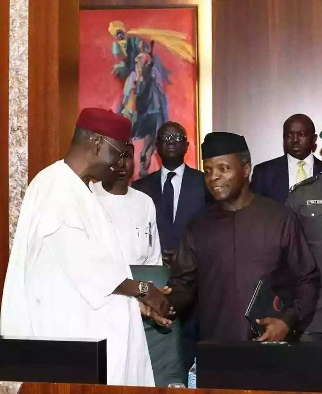 Vice President Osinbanjo arriving for the FEC meeting on Wednesday, April 3.